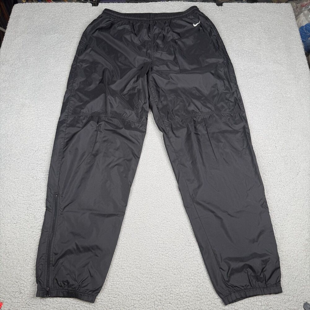 VTG Y2K Nike Track Pants Mens XL Black Nylon Windbreaker Streetwear Ankle Zip